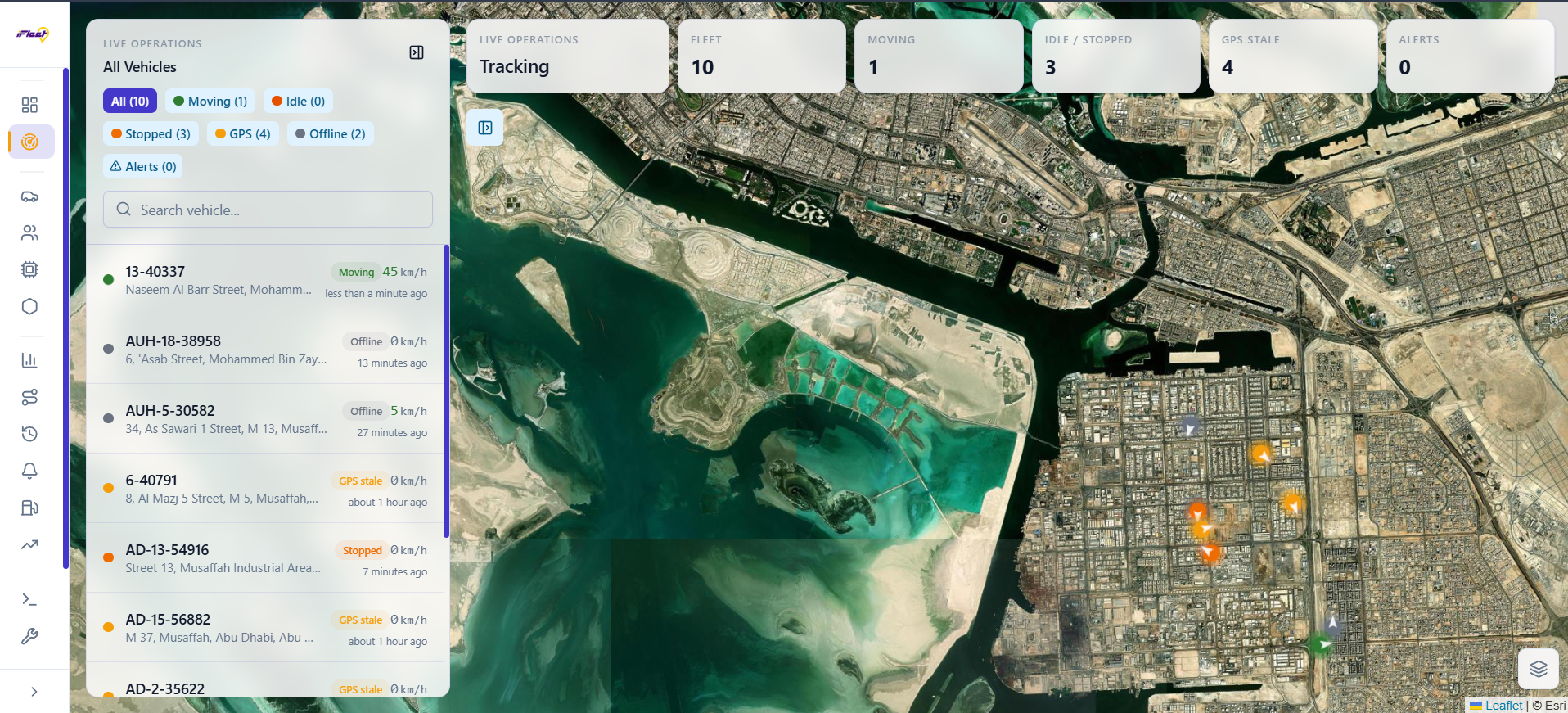 iFleet live operations tracking map of Abu Dhabi